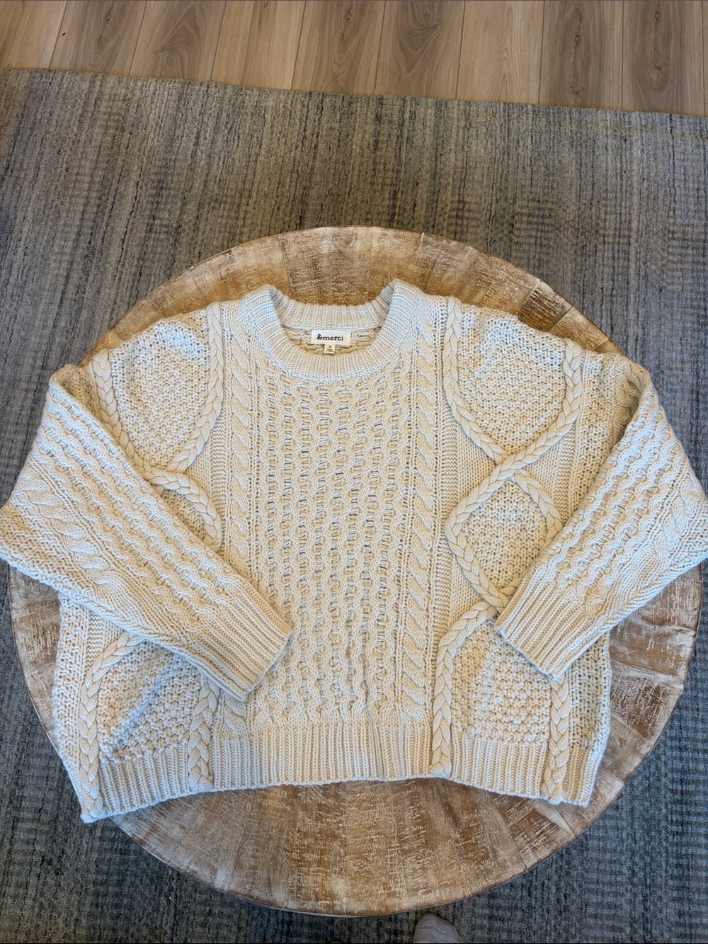 Amour Vert Ivory Cable Knit Crewneck Sweater
